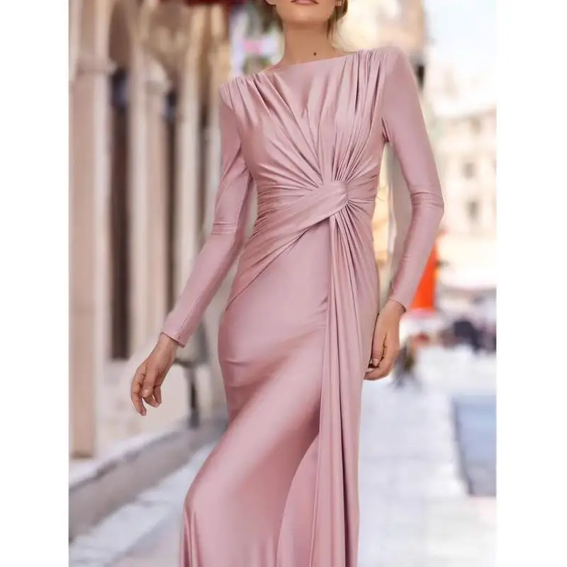 엘리 뉴 크로스보더 패션 액세서리 플리츠 라이트 핑크 웨딩 클린핏 H 버전 미들라이프 티쿼터 슬리브 린넨...