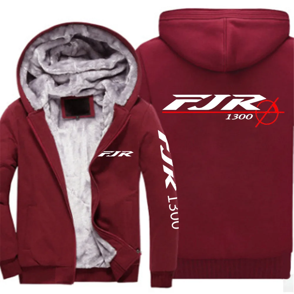 

2023 New Autumn Winter FJR 1300 MOTORCYCLE Logo Print Cotton Liner Hooded Thicken Hoodies Men's Windproof Warm Cardigan Zip Coat