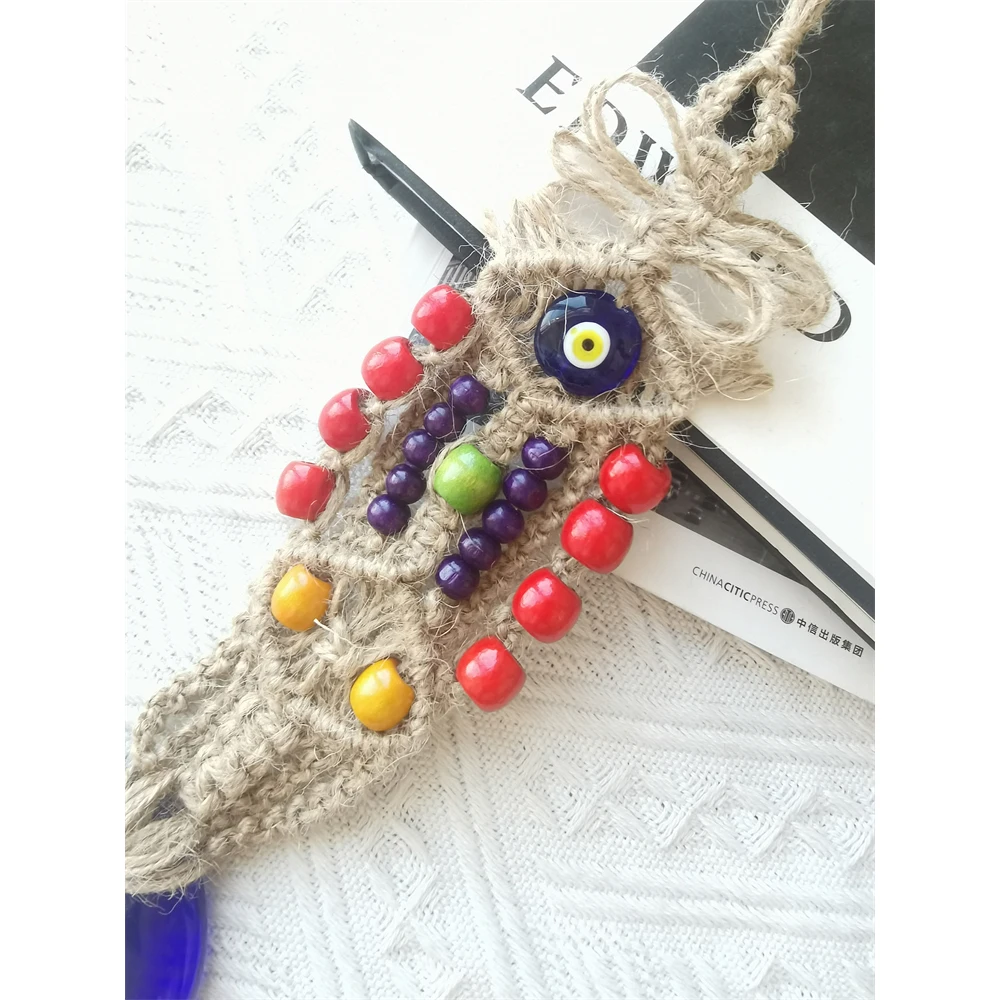 Lucky Eye Glass Blue Turkish Evil Eye Pendant Wall Hanging Macrame Handmade Decoration for Home Living Room Car Gift Home Decor
