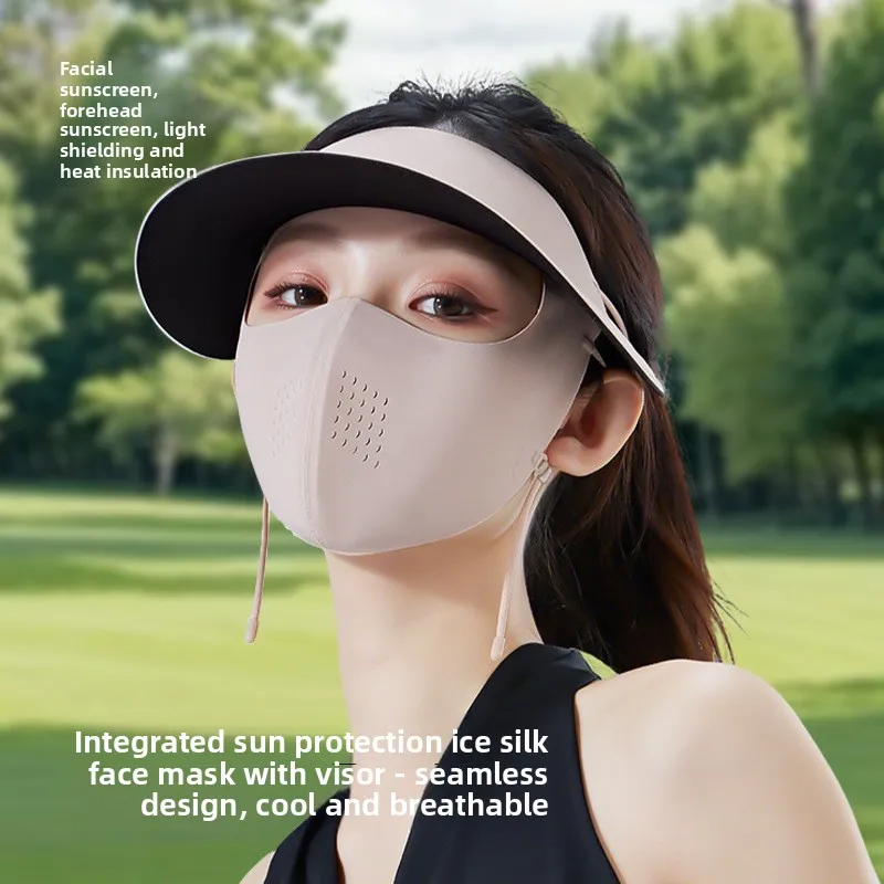 Summer New Face Kini Full Face Mask Brim Anti UV Women Sun Hat Integrated Protective Sunscreen Mask Breathable Outdoor Sports