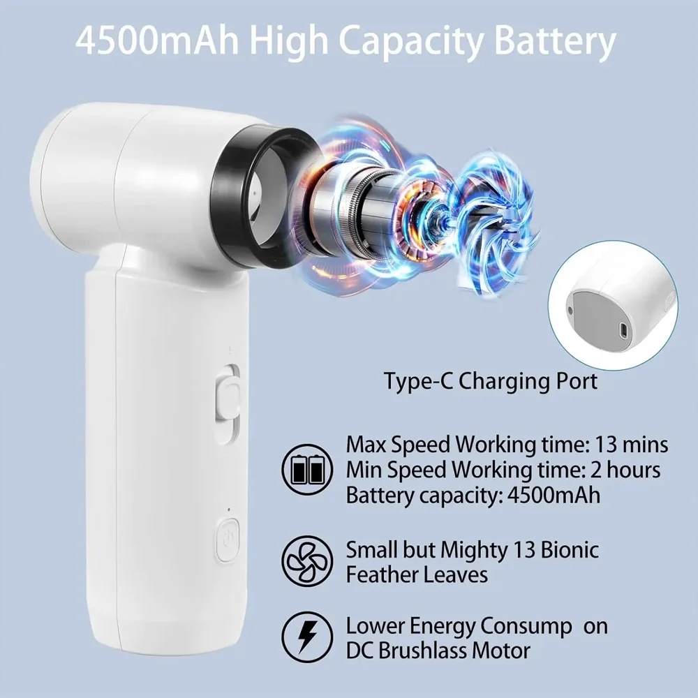 Portable Handheld Fan Power Travel Fan Mini Adjustable Turbo Violent Turbine  High-speed Personal Cooling Fan 4000mAh Battery