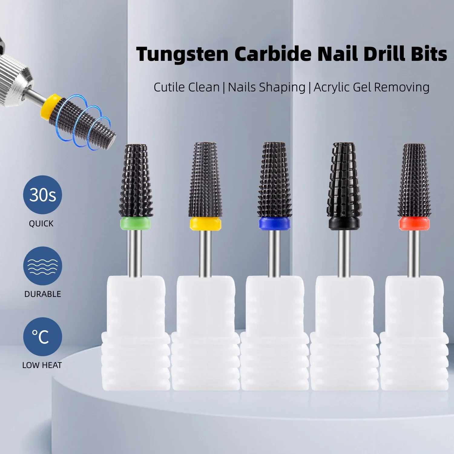 

5 in 1 Nail Drill Bits Professional Carbide Tungsten E-file Bit for Acrylic Nail Gel Remove Multi-function Tapered Nail Cutter