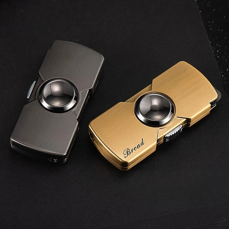 Windproof Lighter with Fidget Spinner, Inflatable Butane Jet Turbo Torch Flame Flint Grinding Wheel Lighters for Smoking Gift