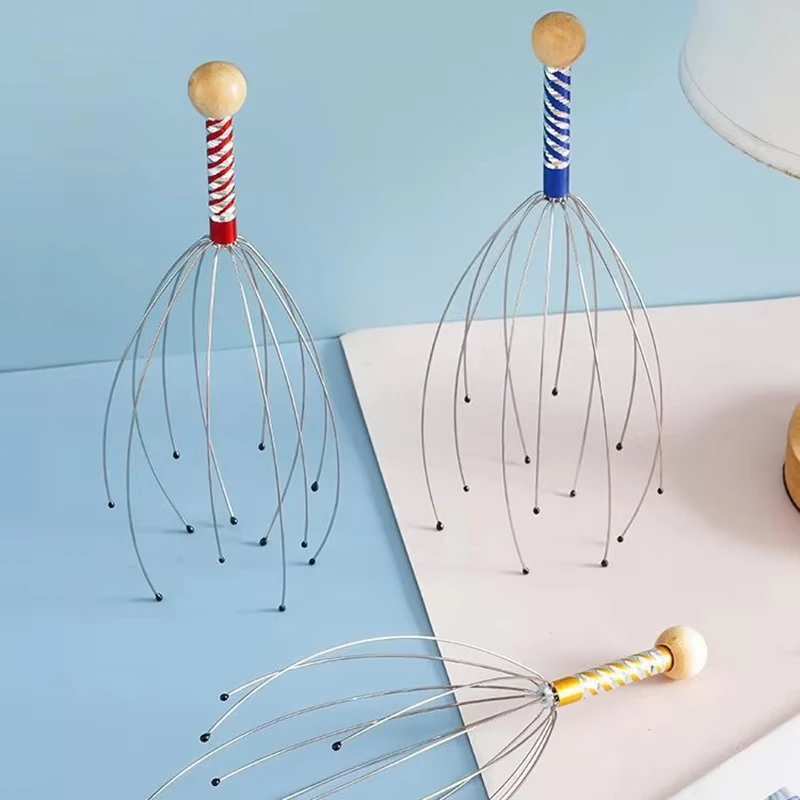 1PC Stainless Steel Octopus Head Massager Engraved Relaxer Brain Massage Claw Scalp Scratcher Itch Reliever Random Color