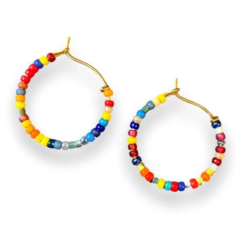 

PAPERPLUS | Hoop Earrings for Women Fashion Bohemian Colored Beads Earring Handmade Girl Lovely Cute Summer Fancy Jewelry