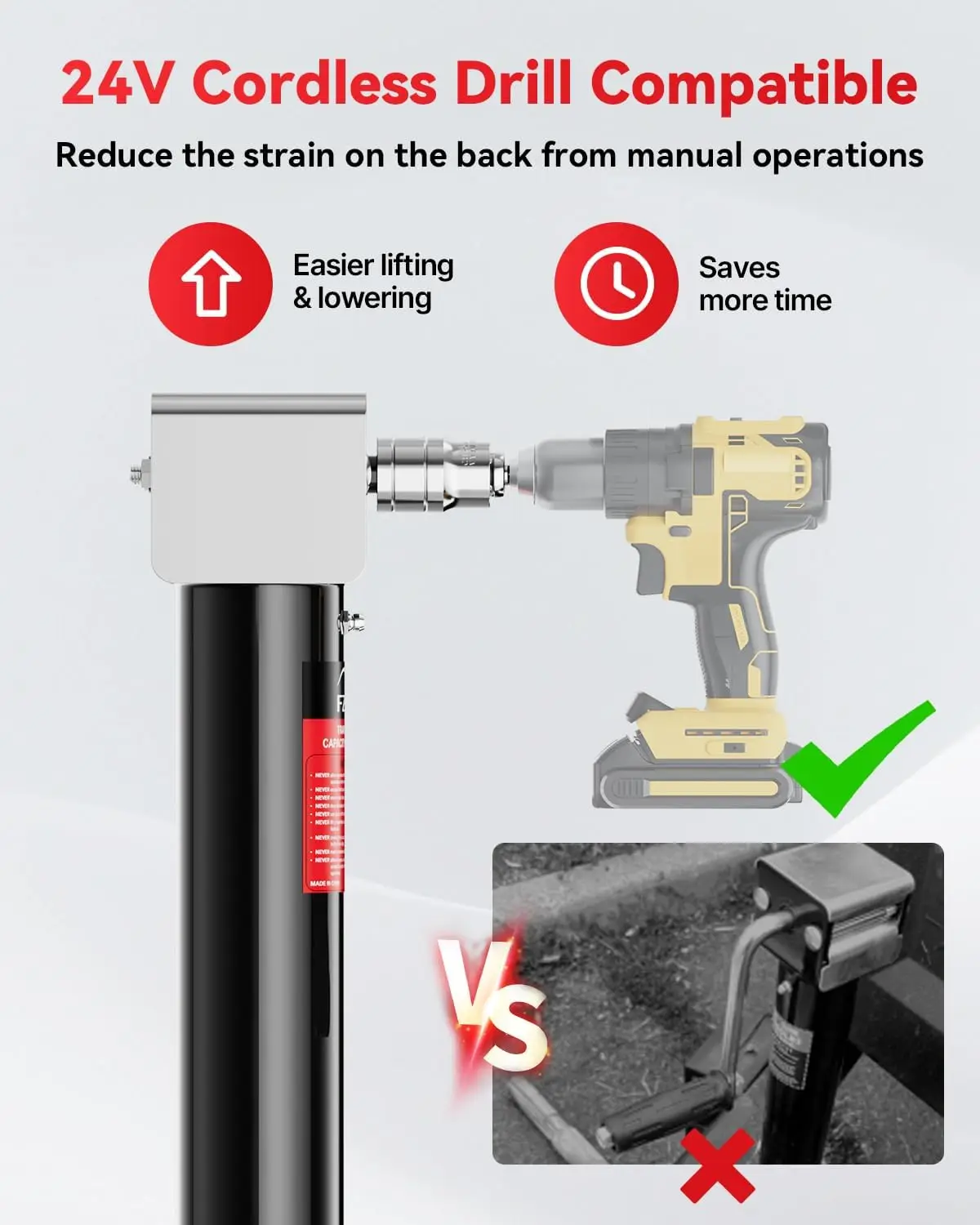5000 lbs A-Frame Trailer Jack, Cordless Drill Compatible, 23" Lift for Utility and RVs