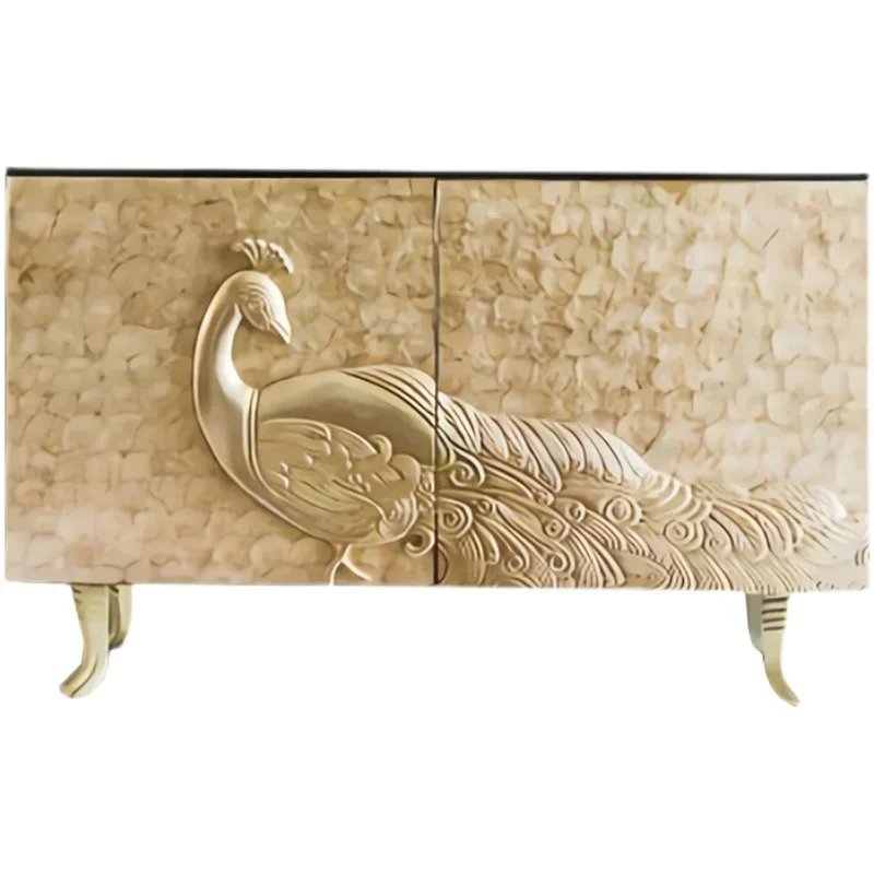 Solid Wood Carved Shell Curio Cabinet Light Luxury Art Hall Entrance Entrance Cabinet Peacock Shoe Cabinet Sideboard