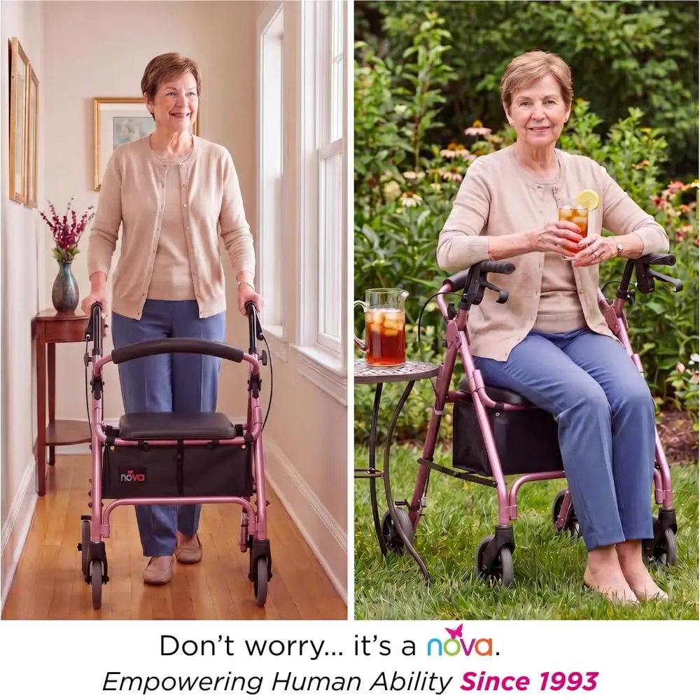 

GetGo Petite Ultra Narrow Walker For Seniors, Pink Rollator With Seat, Lightweight Folding 4 Wheel Walker Only 13 lbs, Narrow F