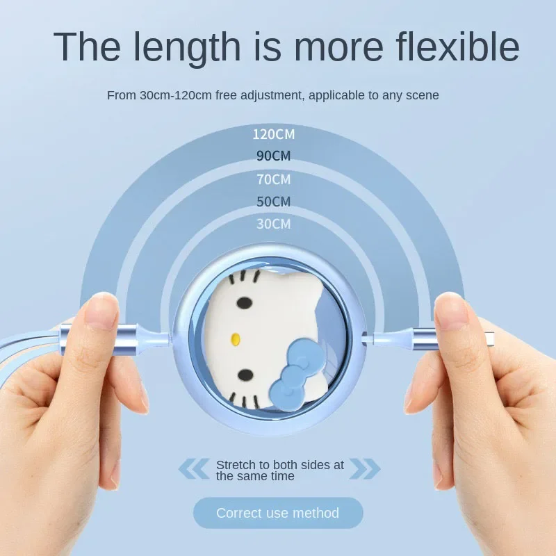 サンリオ キュート ハローキティ 格納式 マルチ 6A 急速USB充電ケーブル 3in1 USB充電ケーブル iPhone/Android対応