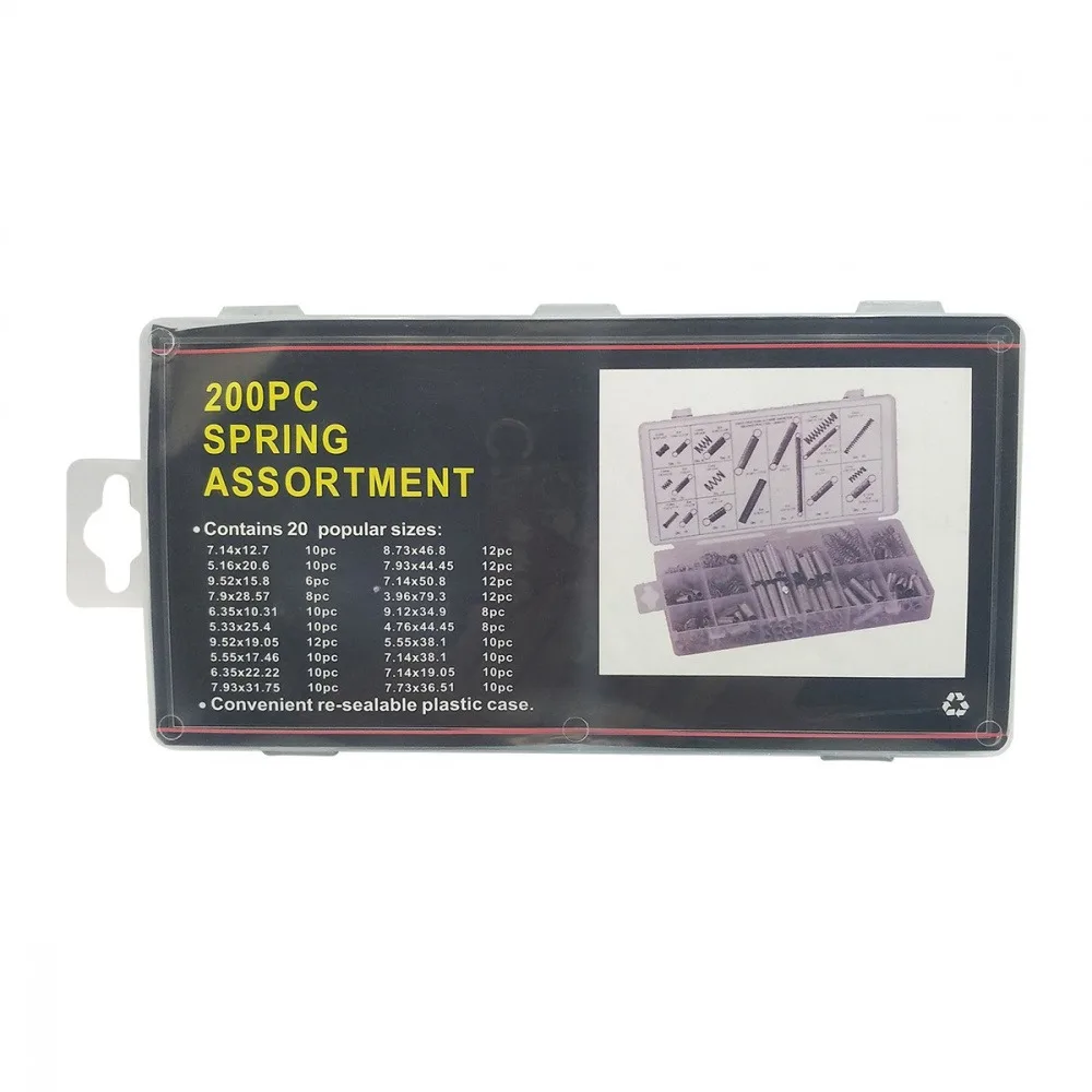 1Box Spring Kit(200PCS) Contains 20 Difference Sizes, Tension Spring with Hook Metal Kit Tension Spring Compression Spring Kit