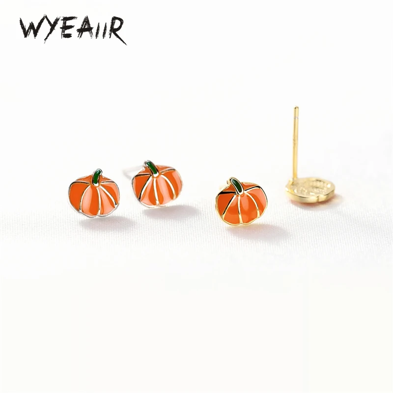 WYEAIIR 925 Sterling Silver Sweet Lovely Student Gift Orange Glaze Pumpkin Fine Jewelry Luxury Female Earrings