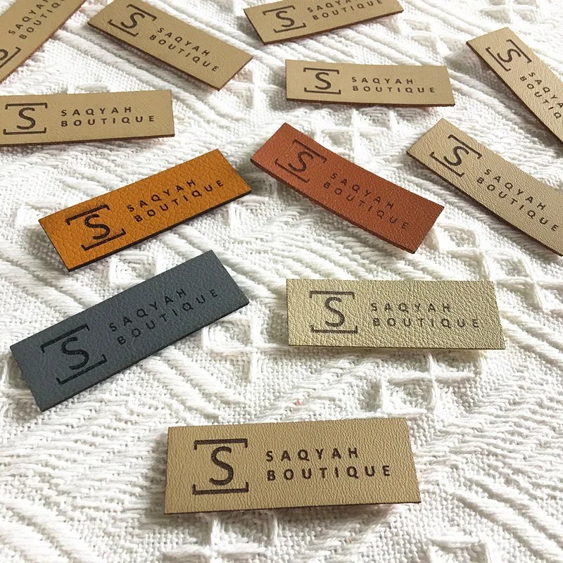 30pcs Sewing labels for handmade items Personalized leather logo tags for clothing knitting Custom laser rectangle crochet label