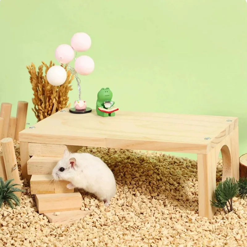 Pet Home Solid Wood Rutin Chicken Hamster Rotating Ladder Small Table Platform Landscape Props Toy Decoration Supplies