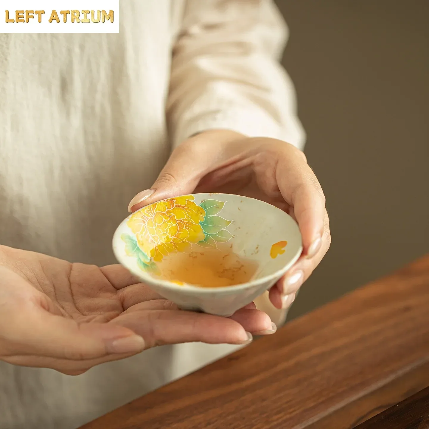 Blue and White Flint Red Yellow Peony Gourd Teacup Master Cup Handmade Ceramic TeaSet Exquisite TeaCup Kung Fu TeaSet Master Cup