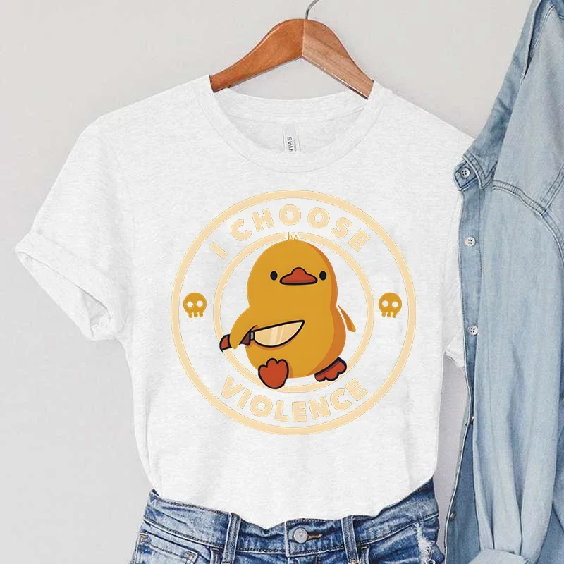 Cartoon Duck Women's I CHOOSE VIOLENCE Knife Printed T-shirt Cute Women's Casual Top Fashion Women's Cotton Top T-shirt