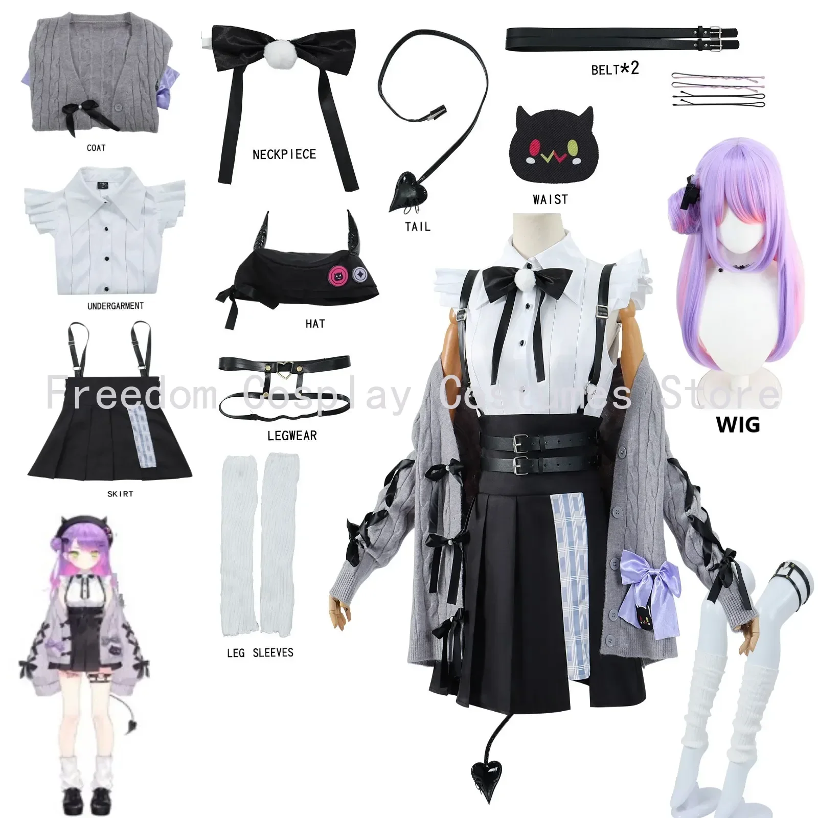 

Japanese Virtual YouTuber VTuber Tokoyami Towa Cosplay Costume Sweater Coat Hat Tail Outfits Wig VTuber Costumes Party for Women