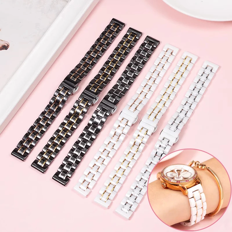 

Женский керамический браслет, модный быстрый женский ремешок для часов 14 м, 16 мм, ремешок для часов из нержавеющей стали 18, для Casio Fossil Cartier Swarovski