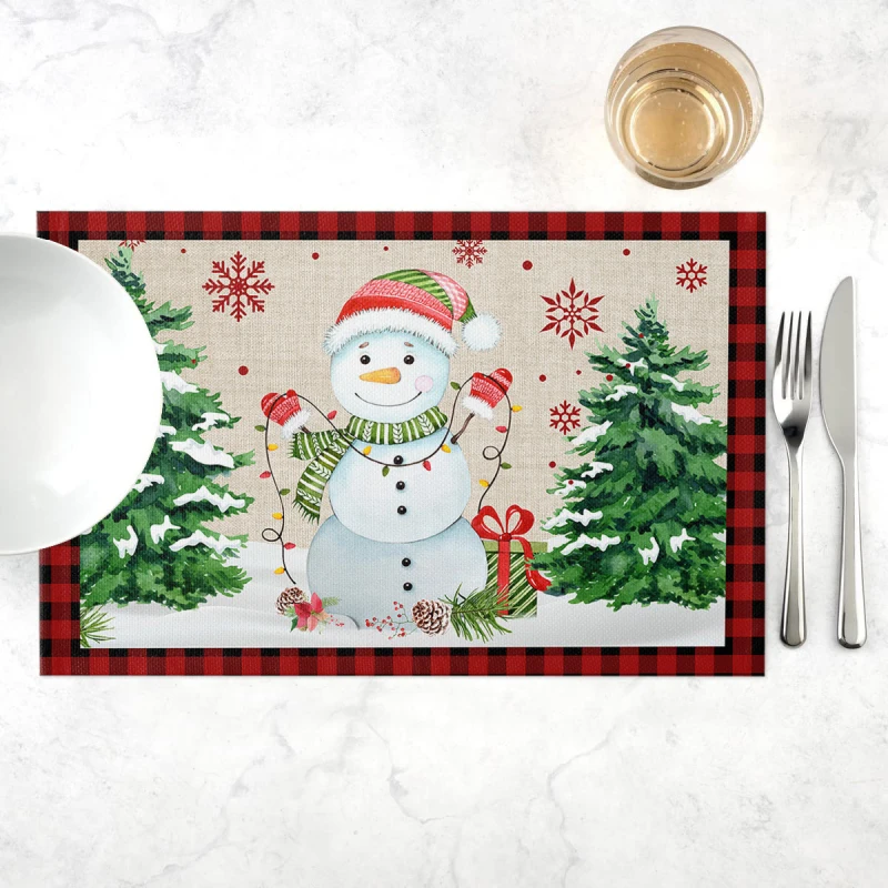 1Pcs Christmas Placemats Dining Table Mats Heat-Resistant Santa Claus Snowman Place Mat for New Year Party Xmas Home Decoration