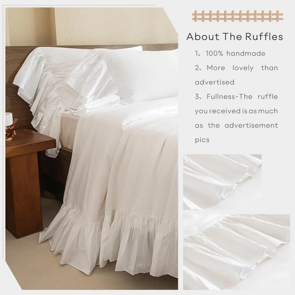 Imagem -06 - Queens House Branco Ruffles Bed Sheet Grupo Algodão King Size g Freight Stretcher Covers Double Bed Linen Pcs