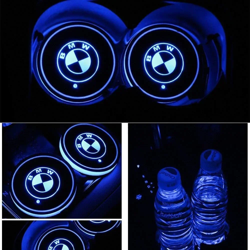 2PCS New LED Cup Holder Light Mats Car Coasters For BMW E90 F20 F30 F34 F36 F10 F15 G20 G30 G32 G01 G02 G05 X1 X2 X3 X4 X5 X6