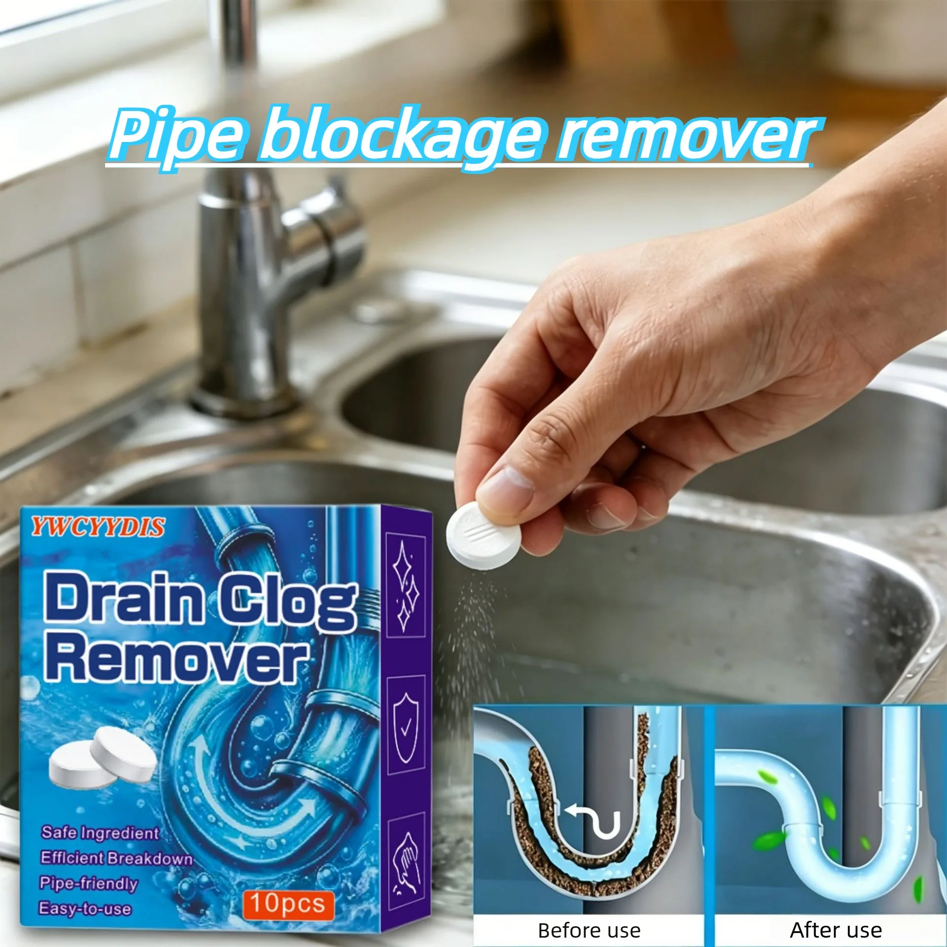 Sewer Pipe Deodorizing Effervescent Tablets for Kitchen and Bathroom Drainage Unclogging and Scale Removal Home Cleaning Tablets