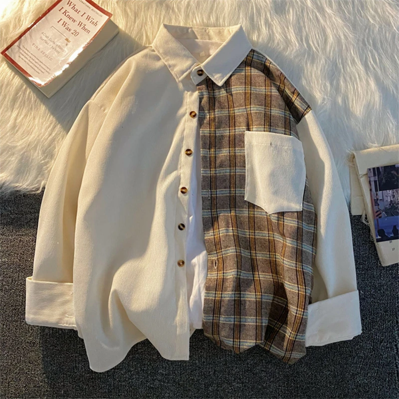 DAYIFUN-Spring Autumn Shirt Women,Patchwork,Checkered Irregular Design Blouses,Lady Jacket,Hong Kong Style,Long Sleeve,Loose Top