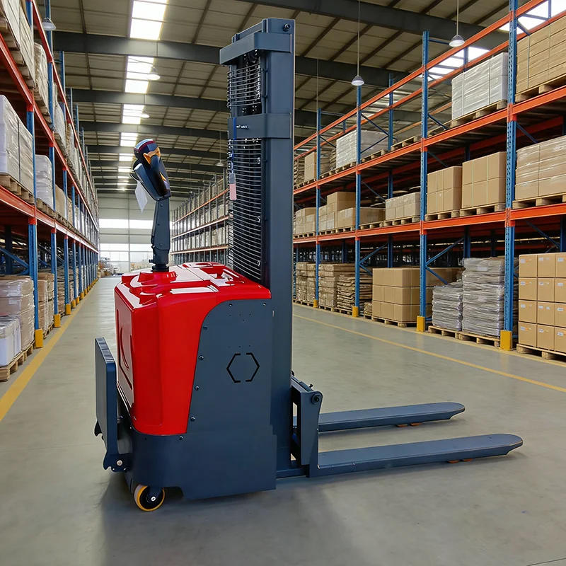 

Электрический штабелер-стакер грузоподъемностью 1,5 тонны с высотой подъема 2800 мм и расстоянием между опорами 1200 мм для штабелирования блоков