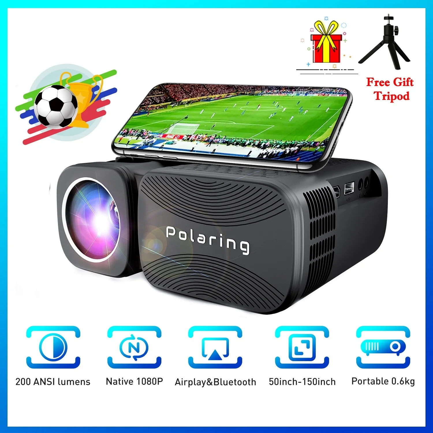 To A1 Pro Native 1080P Digital Projector Video Projetor 2.4&5G Wifi 6000 Lumens 250Ansi Cinema Home Game Camping Proyector