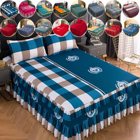 2026 Spring New 1pc Soft Polyester Print Bed Skirt Fiber Fabric Washed Soft Machine Washable Suitable for All Seasons  침대치마