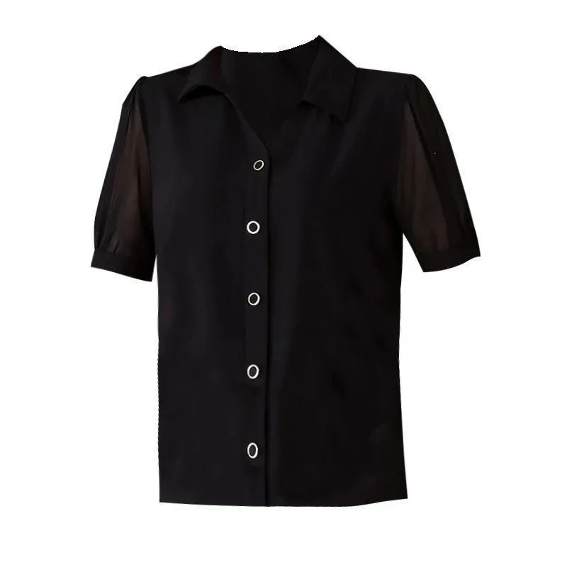 Summer Thin ort Sve Chiffon irt Women's Loose Faionable Versatile Slimming Sli Belly Covering Top Casual Sle