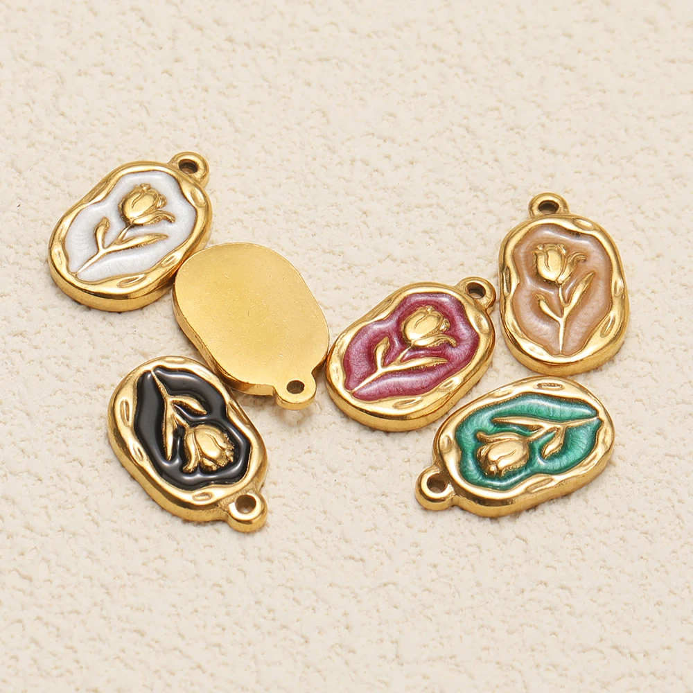 5 Stück Edelstahl-Emaille-Rosenanhänger Blumenanhänger für DIY-Schmuckzubehör Vintage-Halskette Armband Mädchen-Ohrringe Herstellung – Detail 4