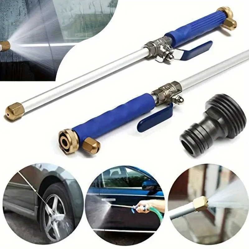 High Pressure Hand Water Gun Nozzle with Brass Exterior Finish, Car Wash & Clean - Adjustable Nozzle Stick,