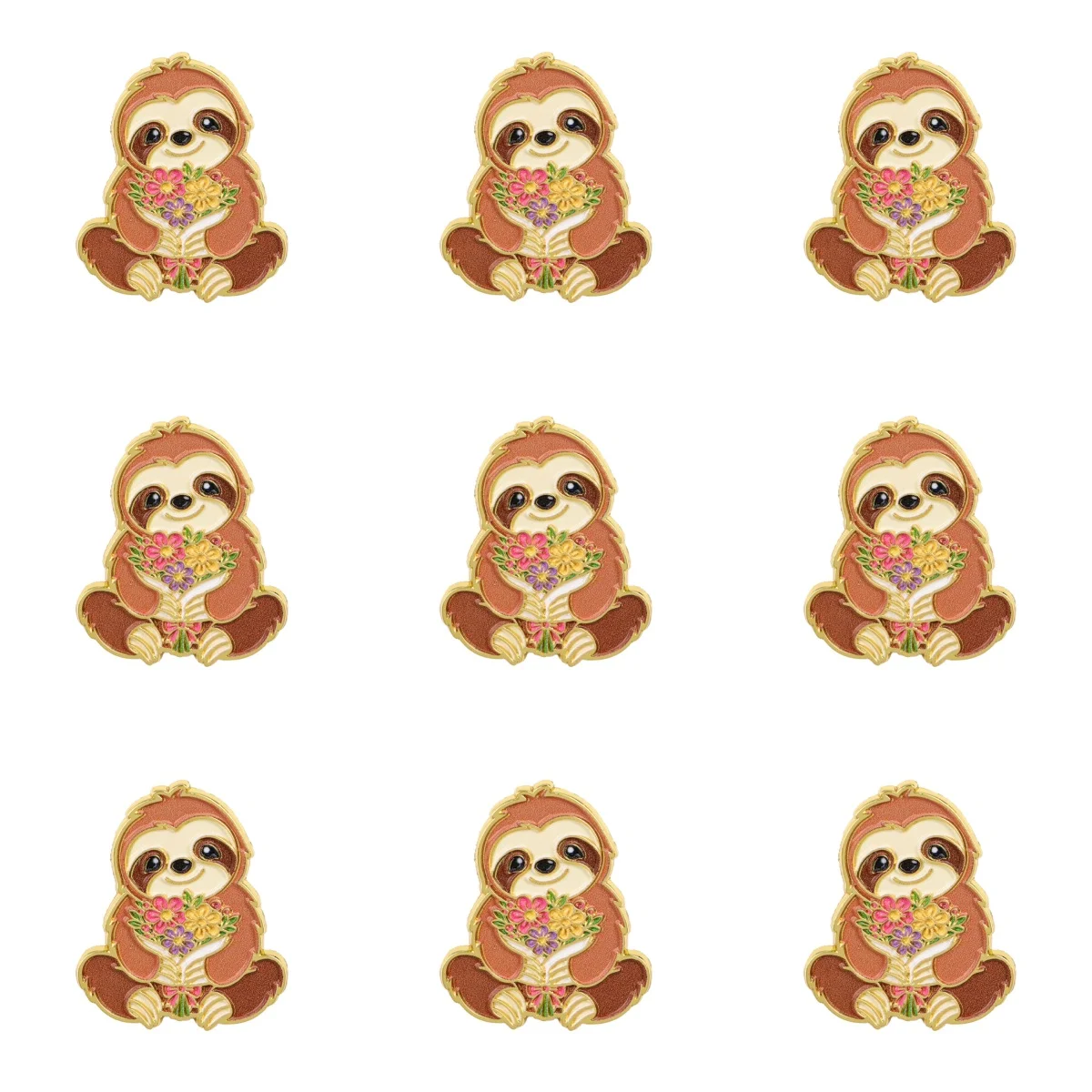 9-teiliges Set niedlicher Faultier-Emaille-Pins, Cartoon-Tierbrosche für Mantel, Damenbroschen, Kragen- und Reversnadeln, Metallabzeichen, Schmuckgeschenk
