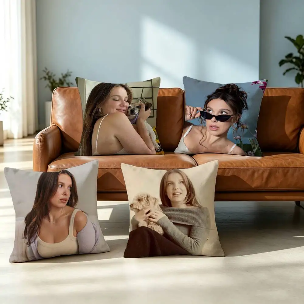 Millie B-Bobby B-Brown Pillow Case Square Double-Sided Sofa Cushion Cover Bedroom Bedside Pillow Gift