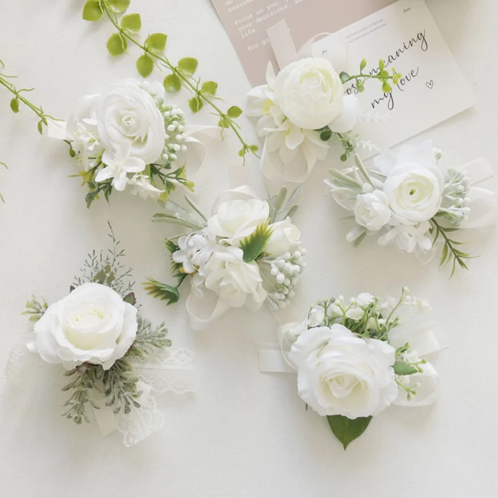 العاج الحرير الوردي العروة الزهور للرجال الضيوف سوار Demoiselle D Honneur Mariage لوازم الزفاف