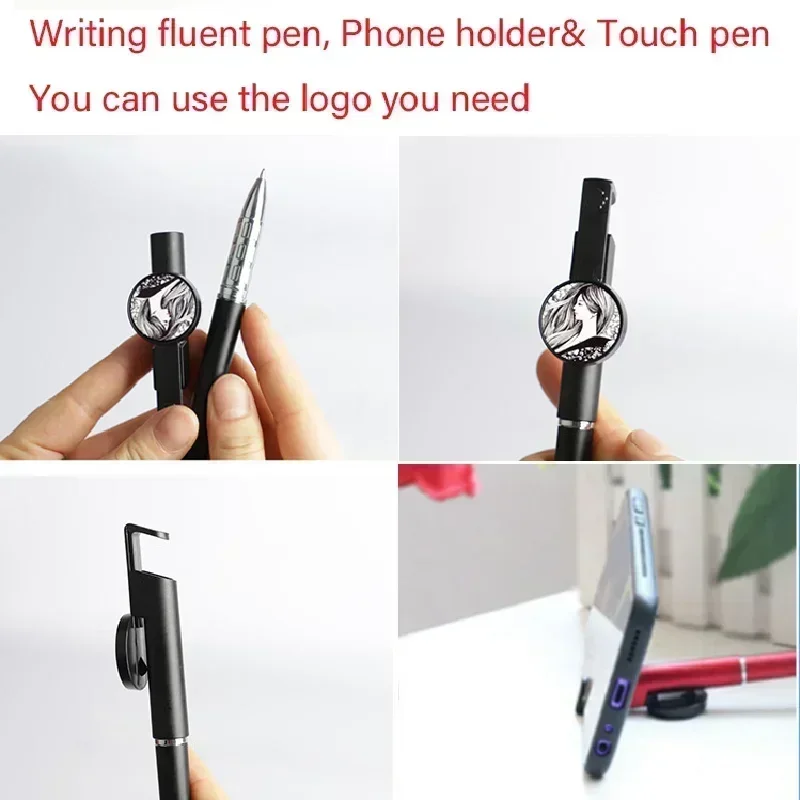 10Pcs Sublimation Print Blank Gel Pen Custom Logo Image Personalized Printed DIY Gift Pen with Phone Holder Touch Screen stylus