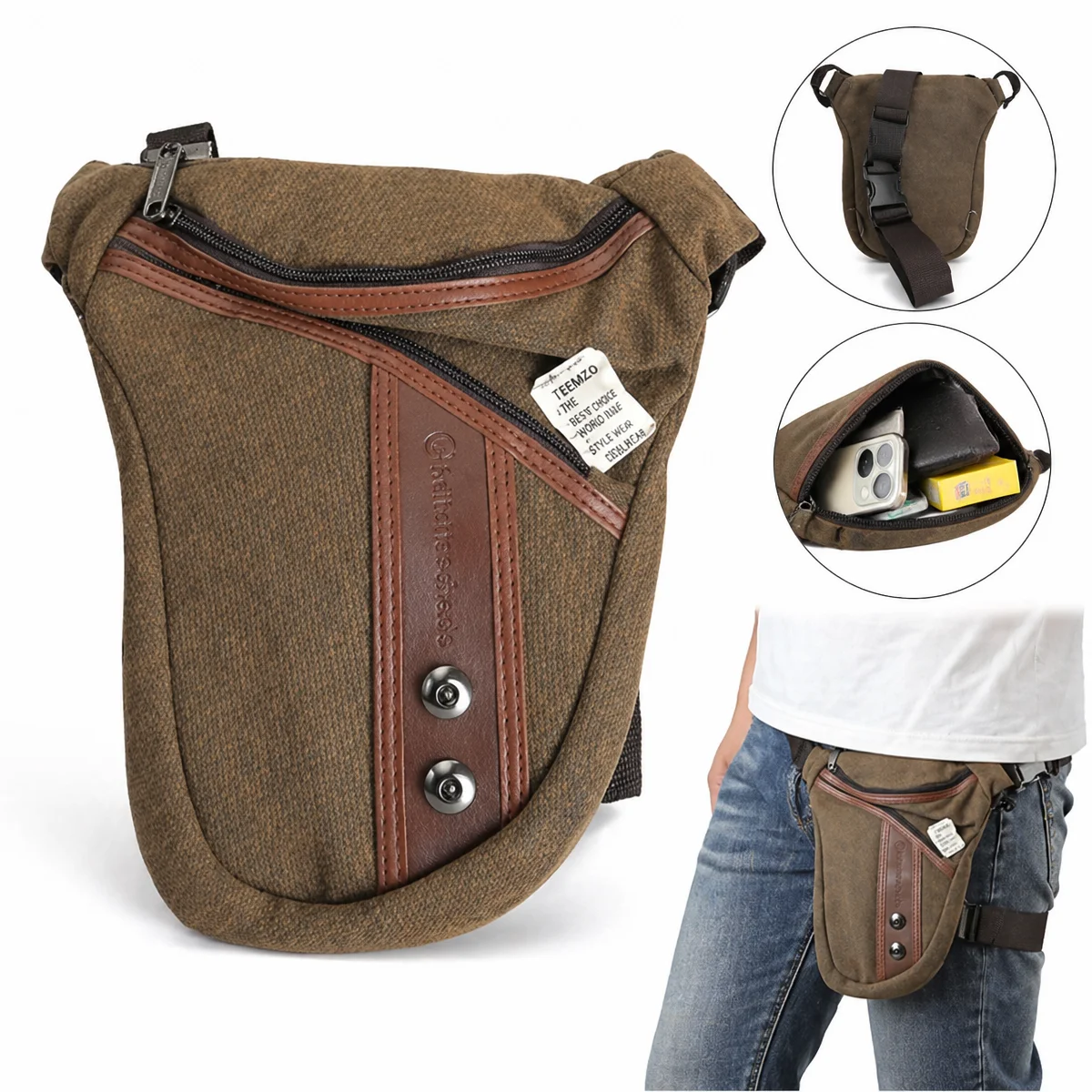 

Men's Leg Bag Waterproof Canvas Nylon Multi-pocket Thigh Pack for Motorcycle Riding Outdoor Crossbody