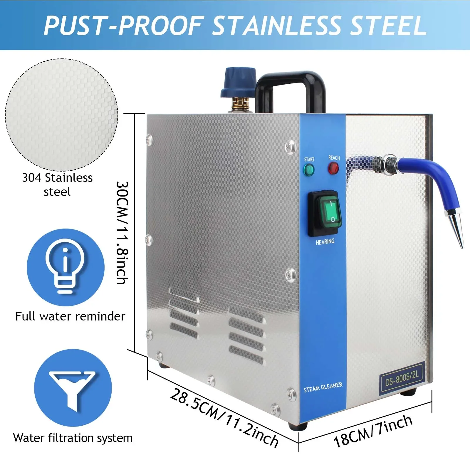 Профессиональный пароочиститель для ювелирных изделий из нержавеющей стали, 1300 Вт, 2 л, оборудование для чистки ювелирных изделий из серебра и золота