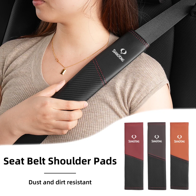 Car Seat Belt Shoulder Cover Leather Shoulder Pad Accessories For SsangYong Actyon Korando Rexton Kyron Rodius Tivoli Musso Chai