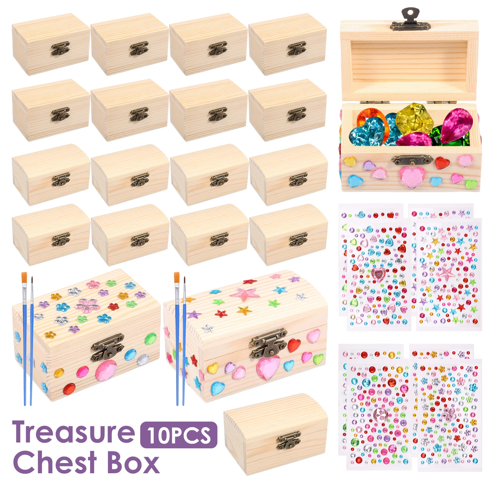 Caja de almacenamiento de joyería de 10 Uds., Mini caja de recuerdos de madera sin terminar con tapa, cajas del tesoro de madera DIY y cierre para joyería de recuerdo