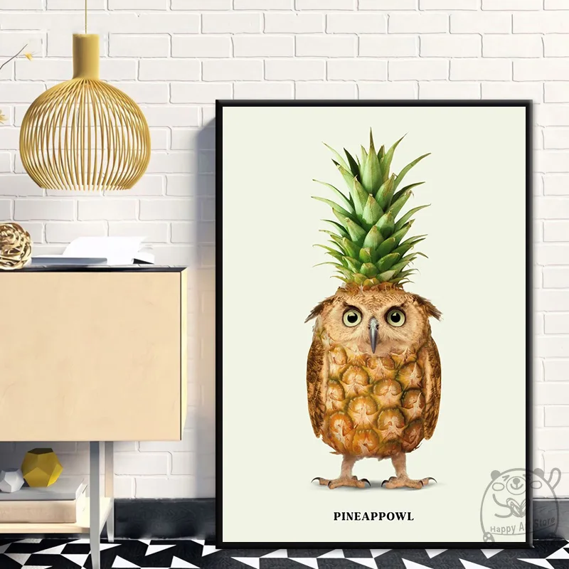 Food Animal Abstract Funny Poster Designed By Jonas_Loose Wall Art Canvas Painting Pineappowl Swarlic Strawbirdy Room Home Decor