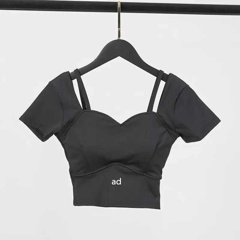 Summer fitness with chest cushion yoga suit short sleeved women's fashionable sports hot girl slim fit casual short top
