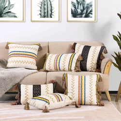 Tasseles Colored Pillow Case Boho Style Cushion Cover 45x45/30x50cm Cotton Embroidered Waist Pillow  for Sofa BedHome Decorative