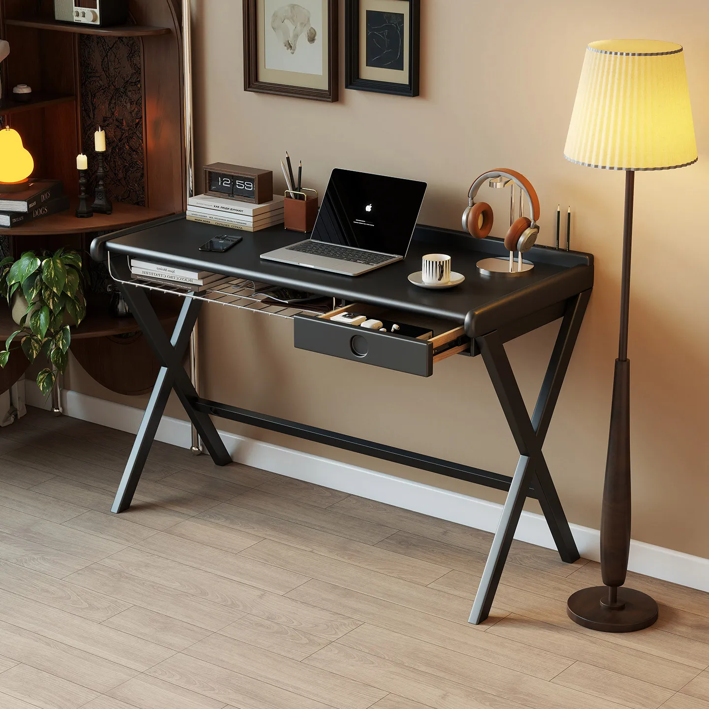 Retro solid wood computer desk Small apartment desktop table Italian home bedroom Learning to write computer desk Makeup table