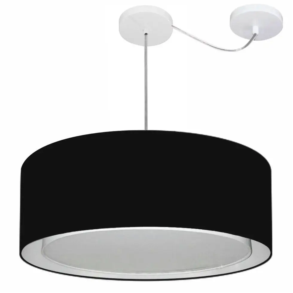 60x25cm Black-Bivolt-Bivolt Cilindric Pendant with Deviation Md-4317 Dome Fabric Chandelier