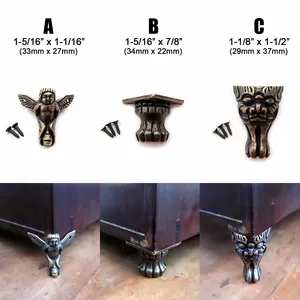 Decorative Antique Brass Corner Protector Screw, Vintage Angel Face, Cheetah Jewelry Chest Box Wood, Leg Furniture, 4pcs 8 Main Sales Feet for Retro Furniture - №4