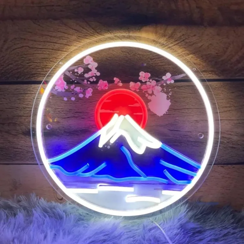 

Неоновые светильники с изображением горы Фудзи, светодиодные лампы, декоративные светильники для стен с эффектом заката, ландшафтные неоновые светильники, декоративные вывески с горой Фудзи для стен