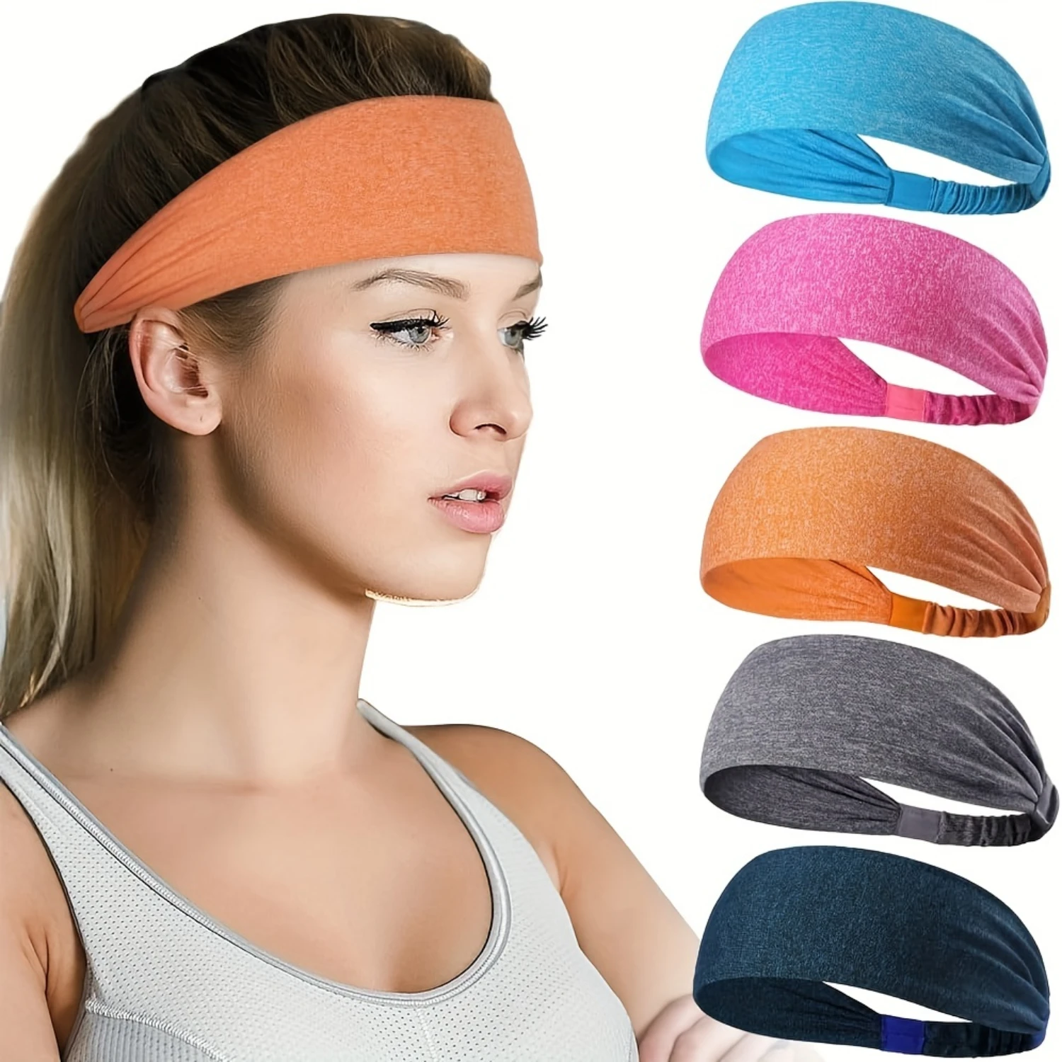 DEKAXID  5pcs Womens Sports Headbands, Moisture Wicking Elastic Wide Hair Bands, Sports Sweatband, Sports Headbands, Suitable F