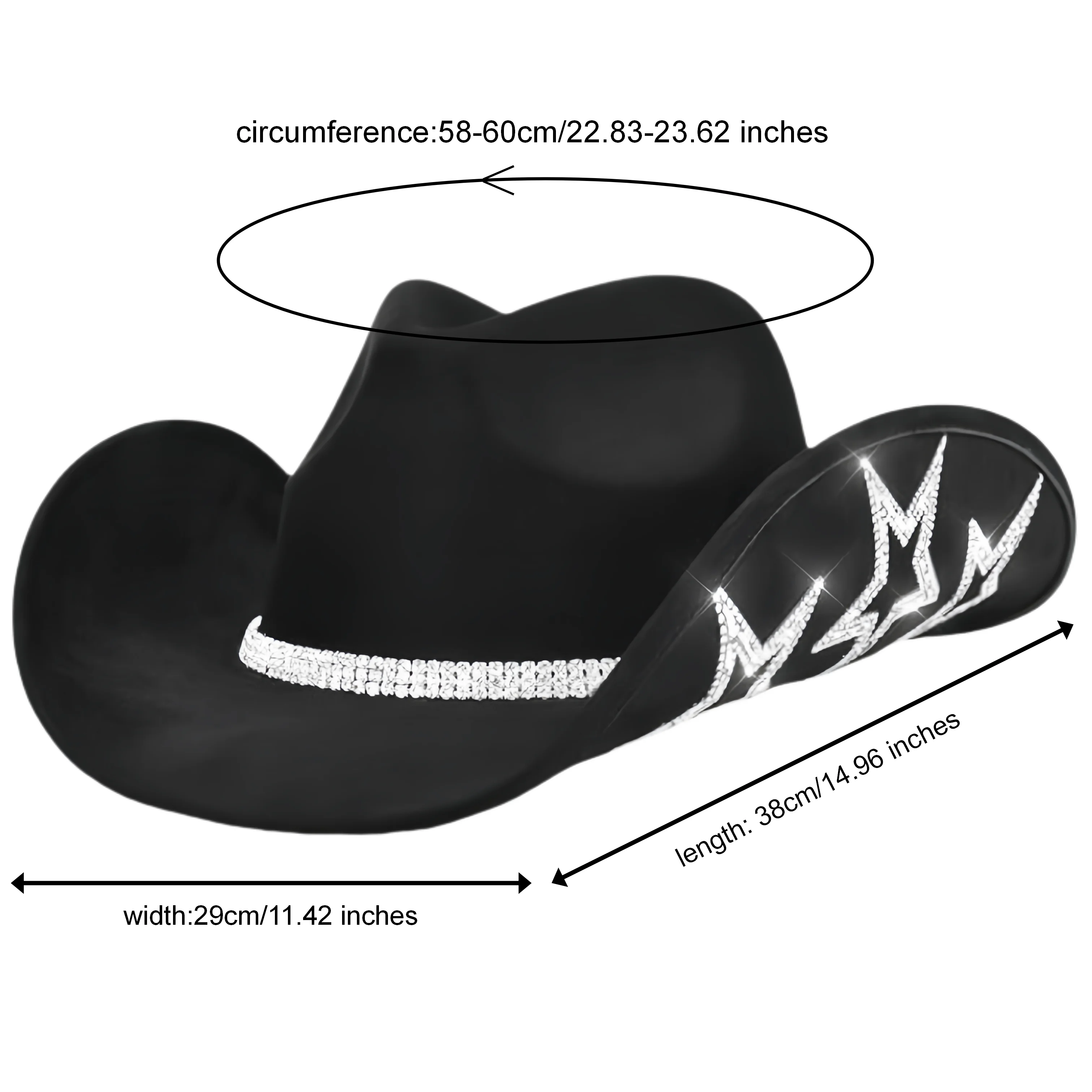 홍루안 글리터 코스튬 모자 성인용 & 카우보이 모자 여성용 라인스톤, 카우보이 코스프레 여성 액세서리 & 카우걸 캡