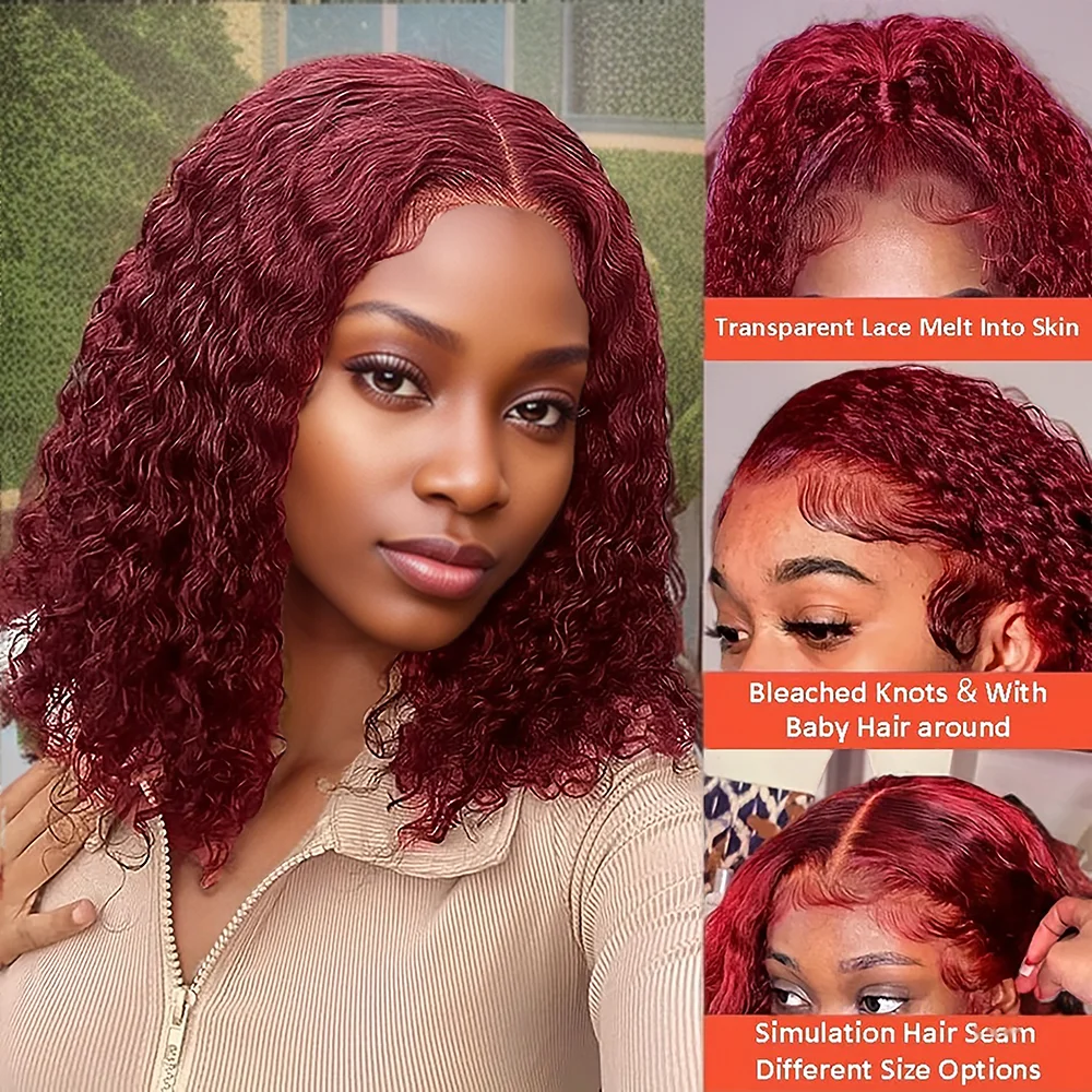 

99J Burgundy Lace Front Bob Wigs Human Hair Deep Wave 13x4 Curly Bob Lace Frontal Wig For Women 180% Density Short Lace Wigs